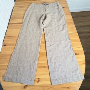 Olsen 100% Linen Vera Wide Leg Pants Brown Beachy S